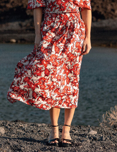 Jupe longue évasée rouge femme