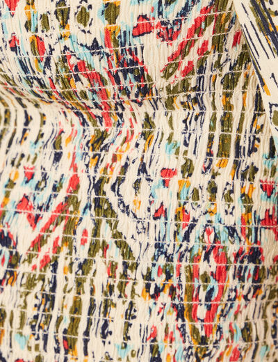 Blouse manches courtes smockée multicolore femme