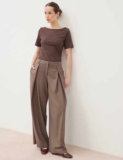Pantalon large taille standard marron femme