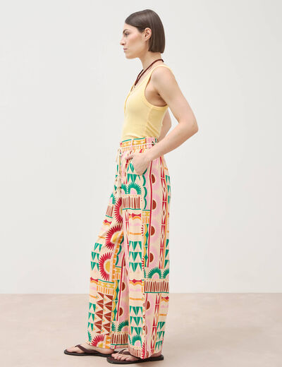 Pantalon loose taille haute multicolore femme