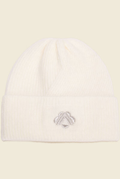 Bonnet tricoté ecru femme