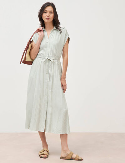 Robe longue &eacute;vas&eacute;e ceintur&eacute;e vert olive femme