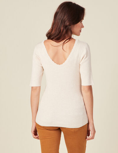 Pull manches courtes creme femme