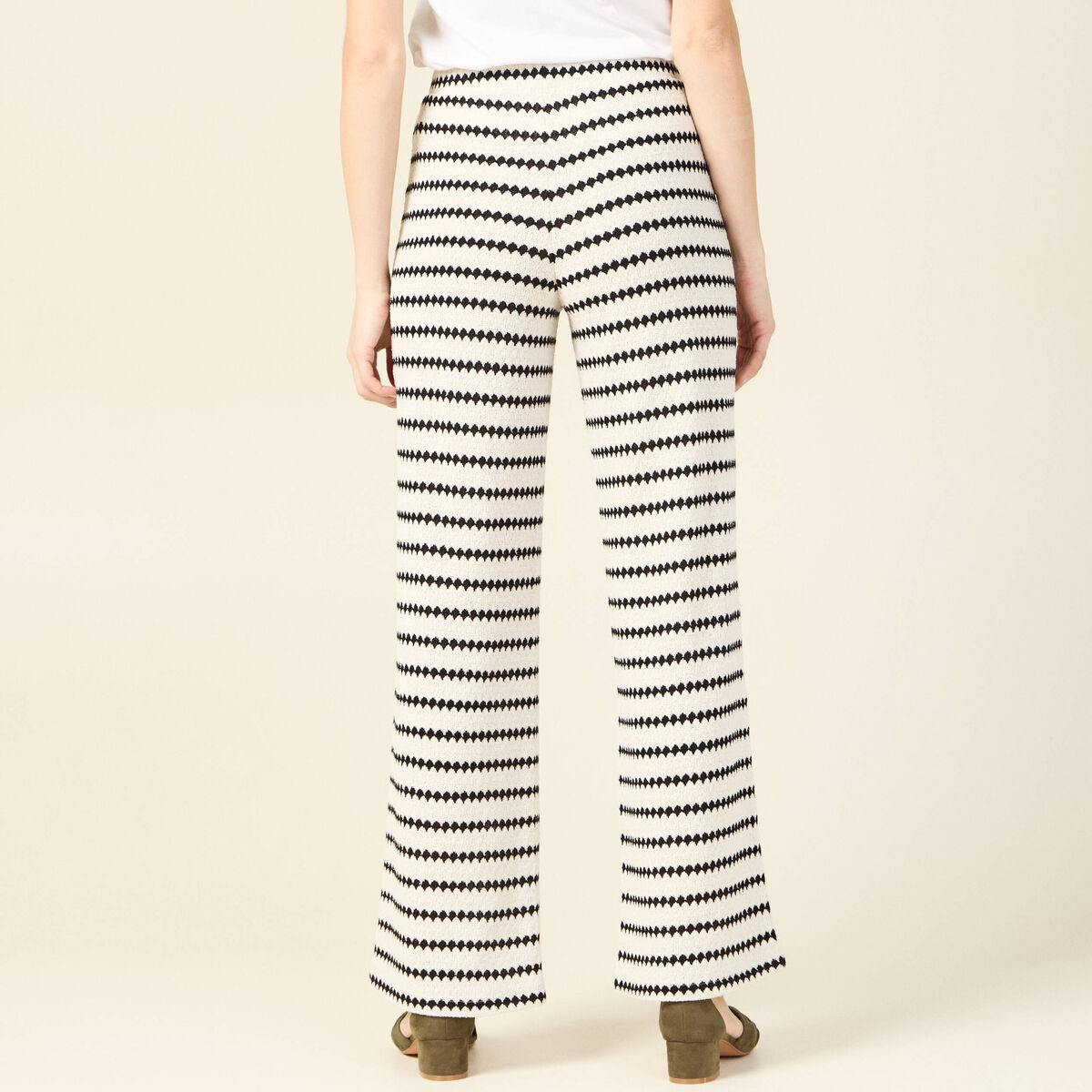 Pantalon large en tricot blanc femme