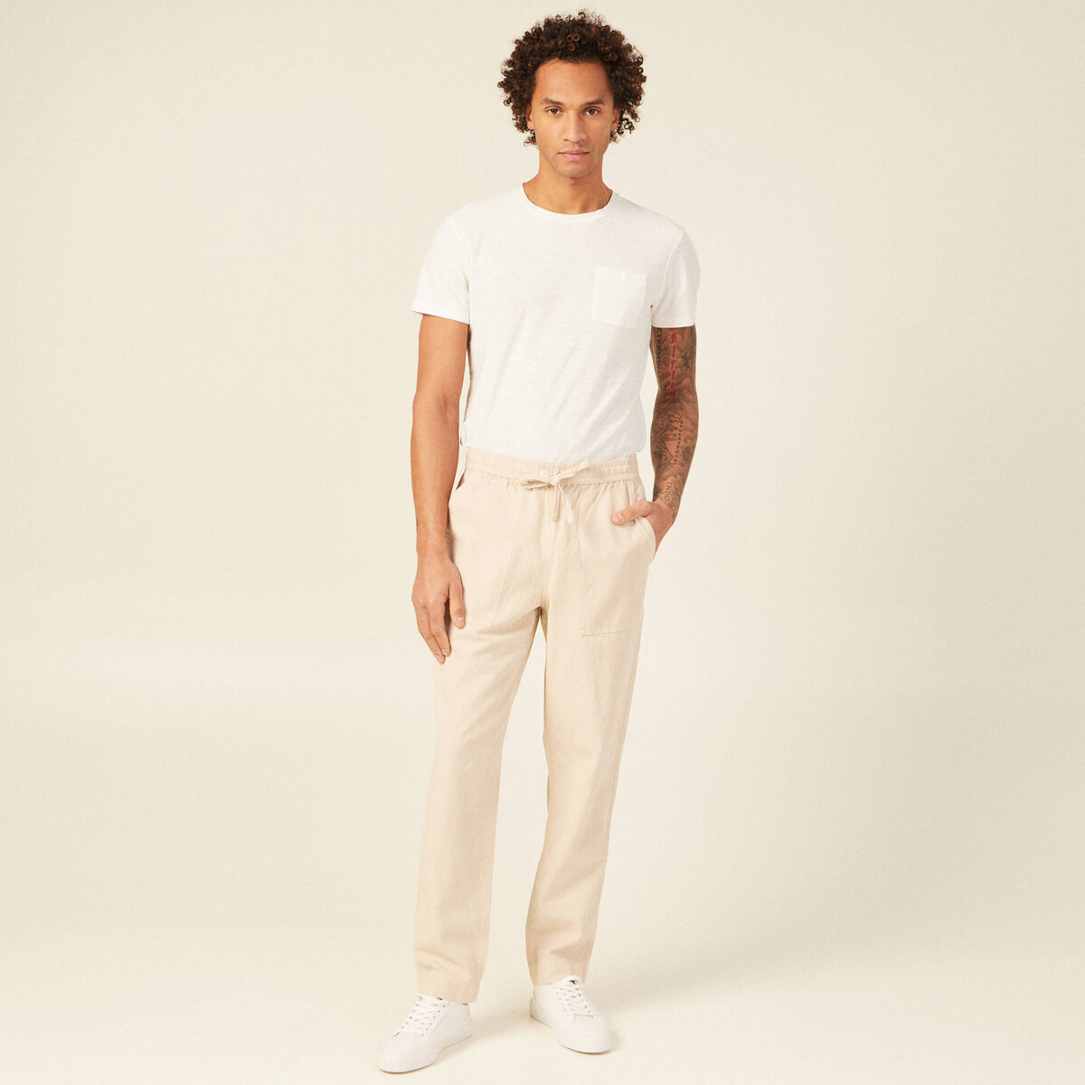 Pantalon chino à coulisse beige homme