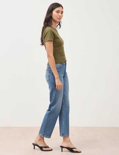 T-shirt ajust&eacute; col rond manches courtes vert olive femme