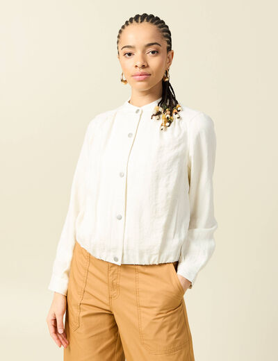 Veste effet bomber boutonn&eacute;e creme femme