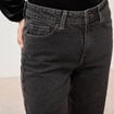 Jeans straight taille haute strass denim gris femme