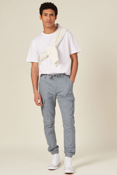 Pantalon cargo taille à cordon bleu gris homme
