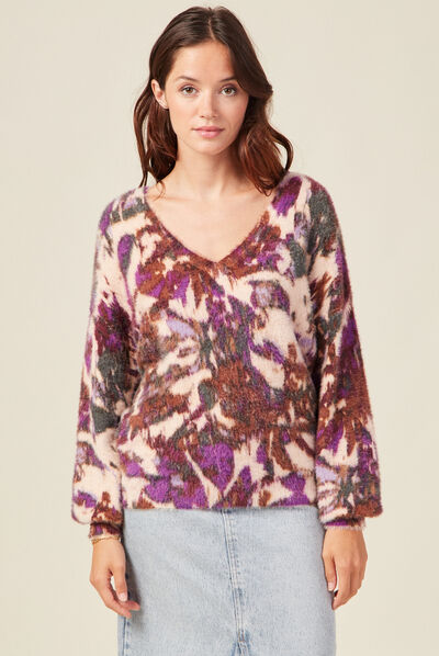 Pull manches longues violet femme