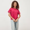 T-shirt droit col rond brod&eacute; en coton rouge clair femme