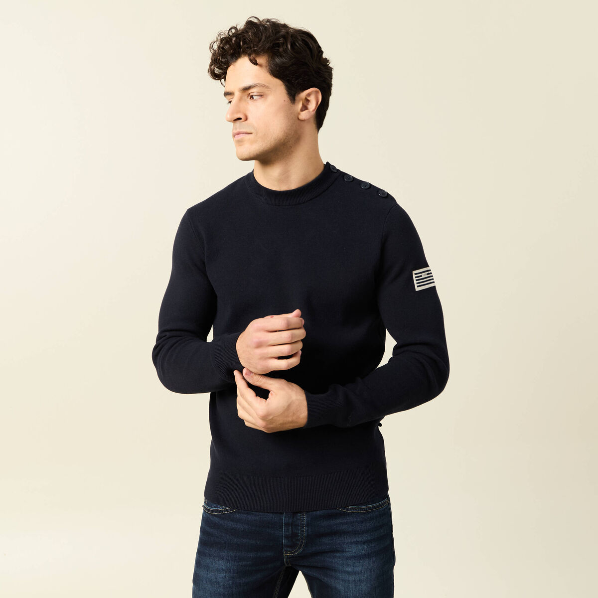 Pull manches longues bleu marine homme