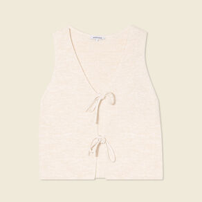 Débardeur tricot noué creme femme