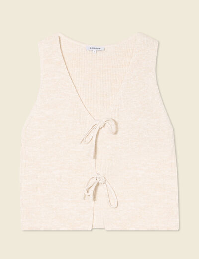 Débardeur tricot noué creme femme