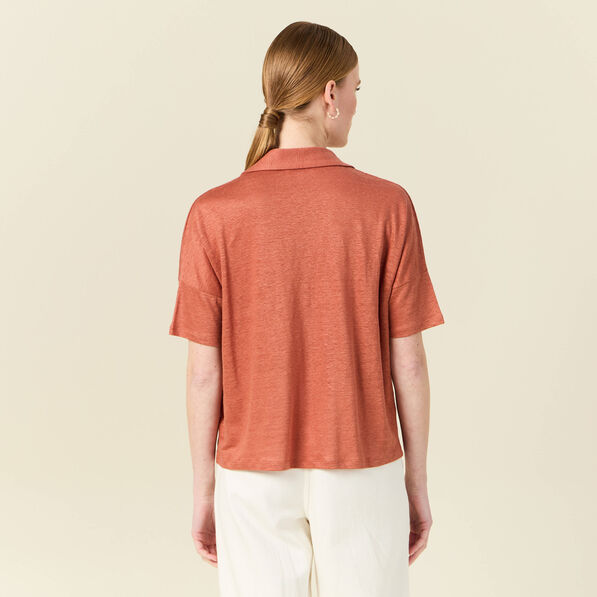 Chemise manches courtes orange femme