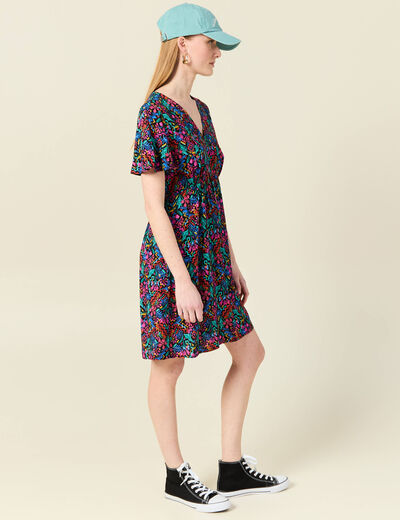 Robe droite fluide col en V noir femme
