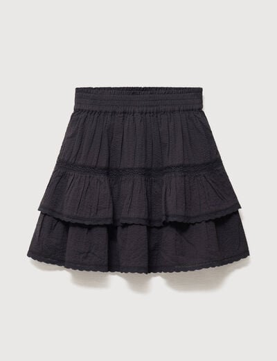 Mini-jupe fluide en coton doubl&eacute;e noir femme