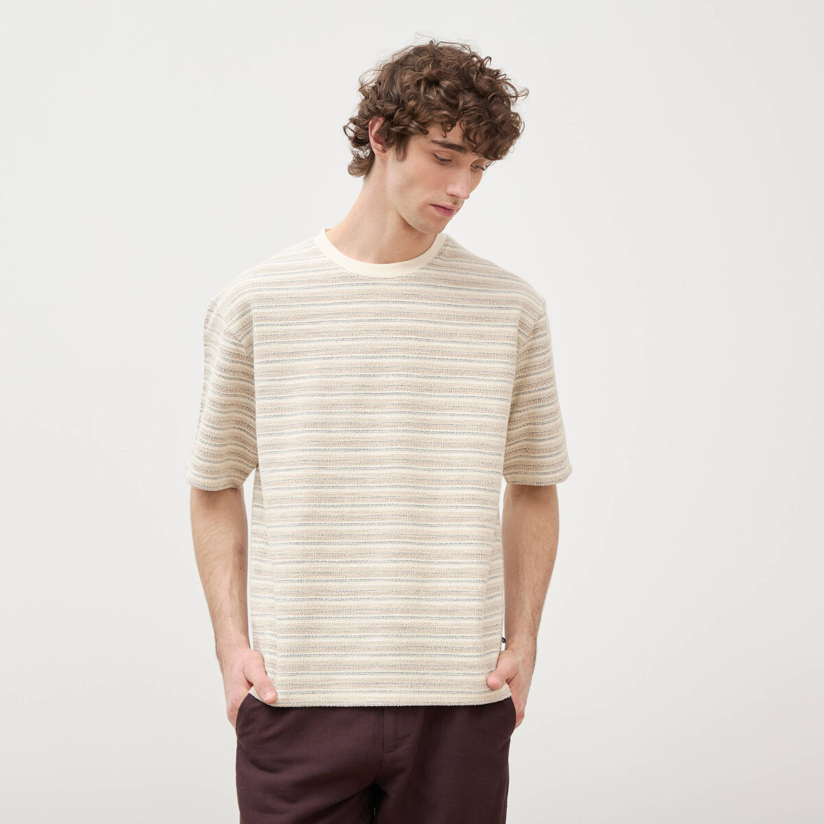 T-shirt col rond manches courtes ecru homme