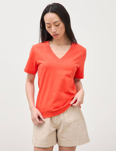 T-shirt manches courtes orange fonc&eacute; femme