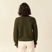Gilet ajour&eacute; droit court col v vert kaki femme