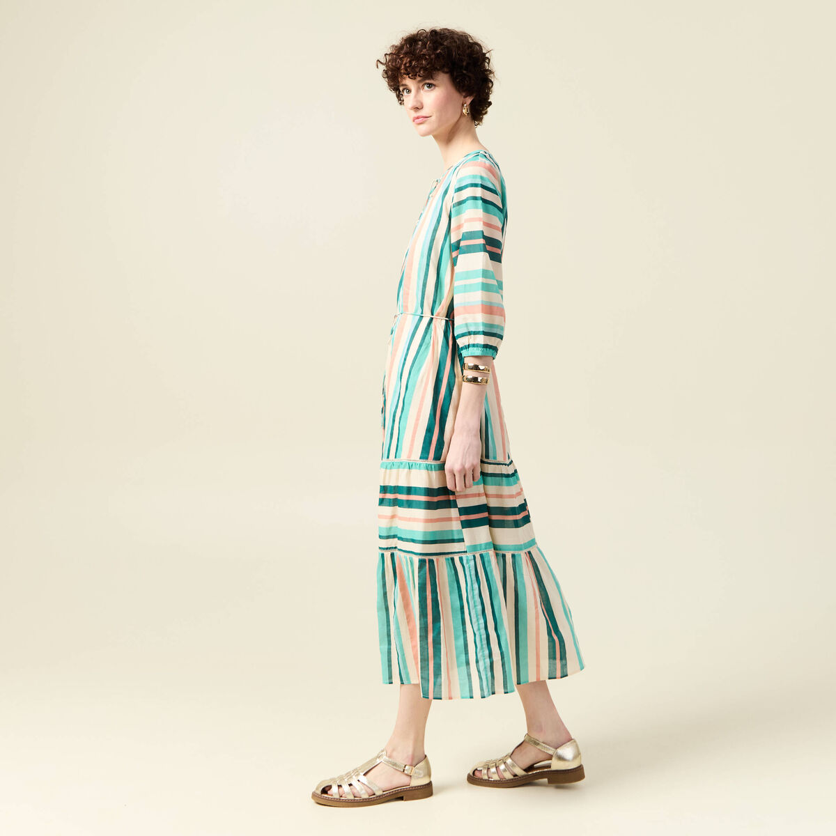 Robe longue évasée noeuds blanc femme