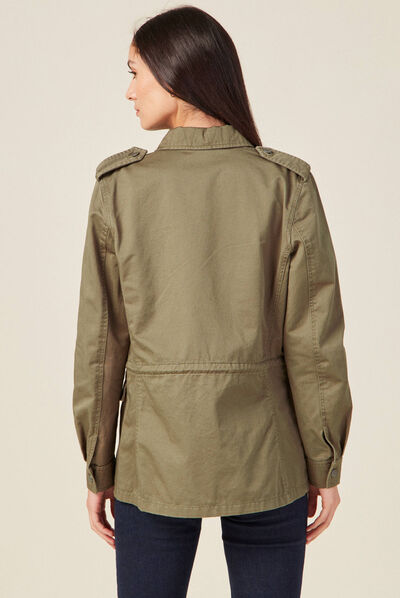 Veste droite poches àrabat vert kaki femme