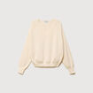 Pull droit col v manches longues creme femme
