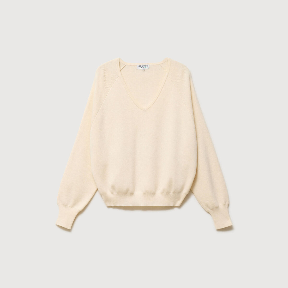 Pull droit col v manches longues creme femme