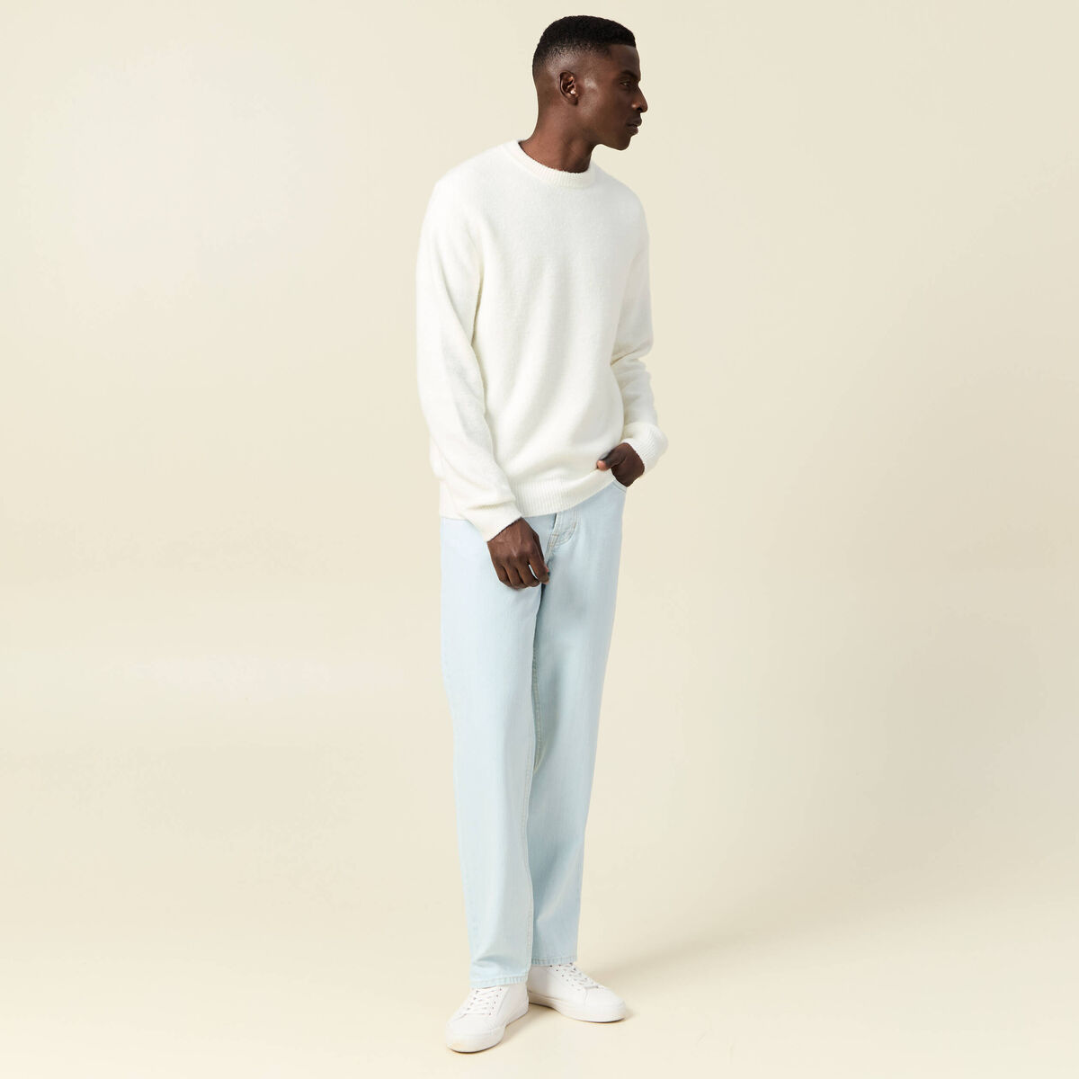 Jeans relax 5 poches denim bleach homme