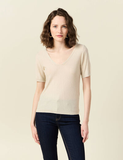 Pull manches courtes ecru femme