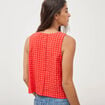 Blouse vichy droite cropped sans manches orange fonc&eacute; femme