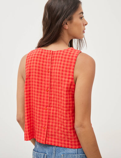 Blouse vichy droite cropped sans manches orange fonc&eacute; femme