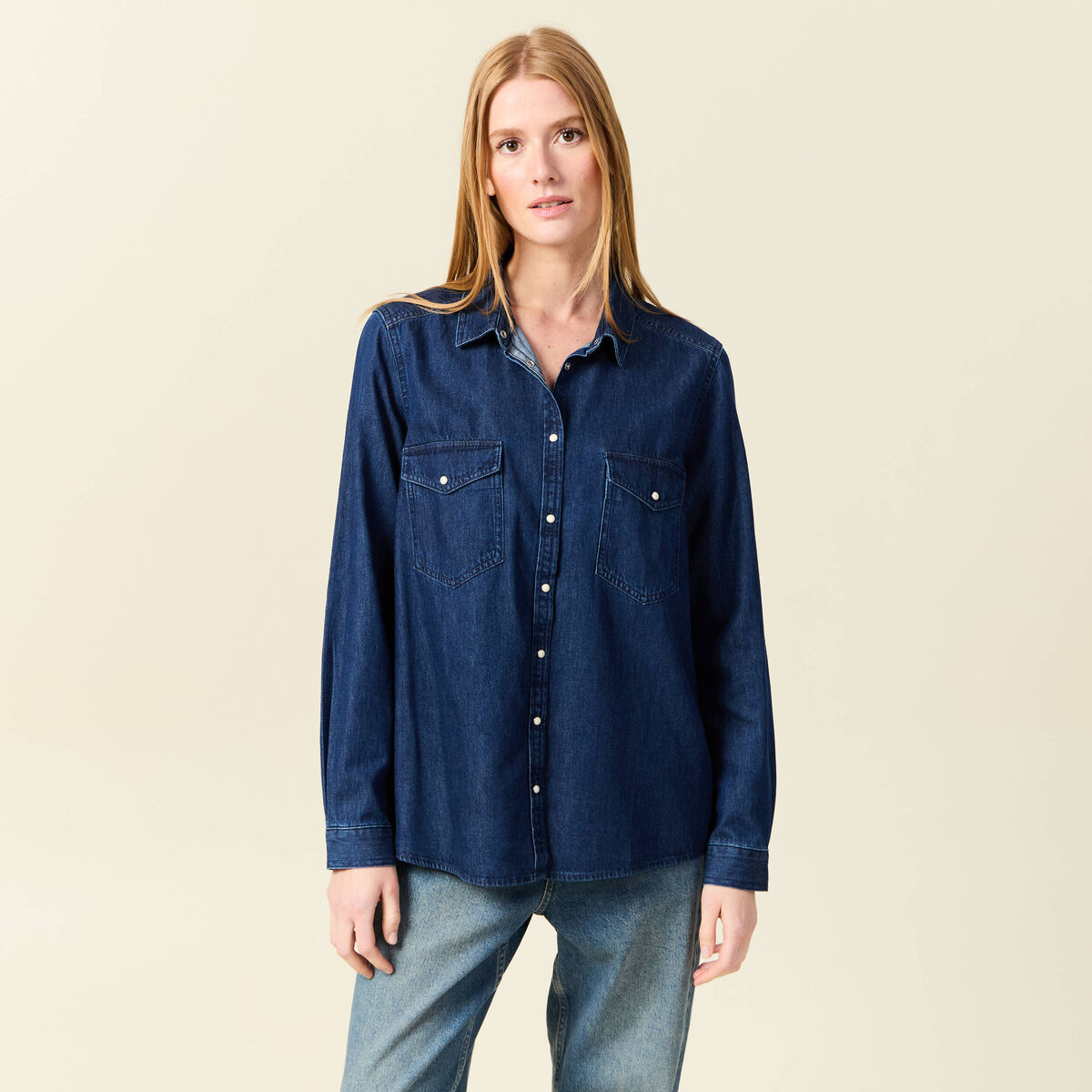 Chemise en jeans manches longues denim stone femme