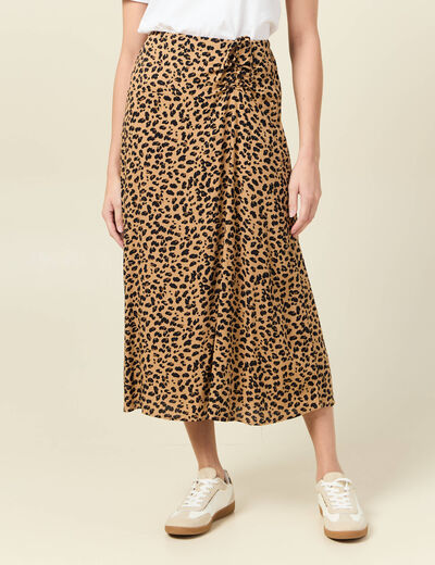 Jupe longue portefeuille marron clair femme