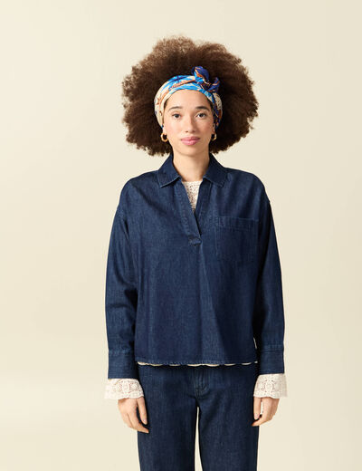 Chemise oversize en coton denim stone femme