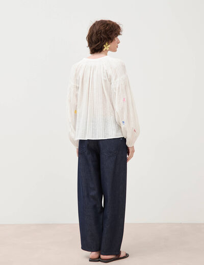 Blouse ample col mao manches longues ecru femme