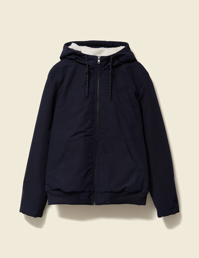 Parka courte &agrave; capuche bleu fonc&eacute; homme