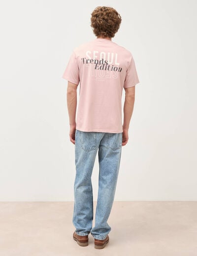 T-shirt droit en coton col ras du cou rose pastel homme