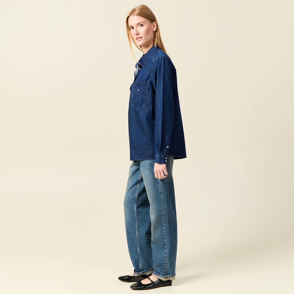 Chemise en jeans manches longues denim stone femme