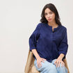 Chemise en coton manches 3/4 bleu marine femme