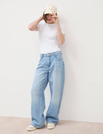 Jeans loose taille standard en coton denim bleach femme