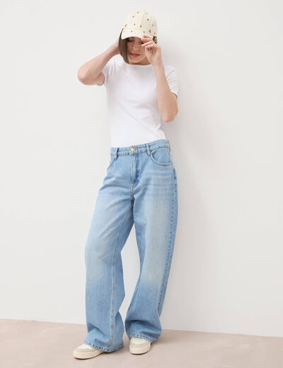 Jeans loose taille standard en coton denim bleach femme