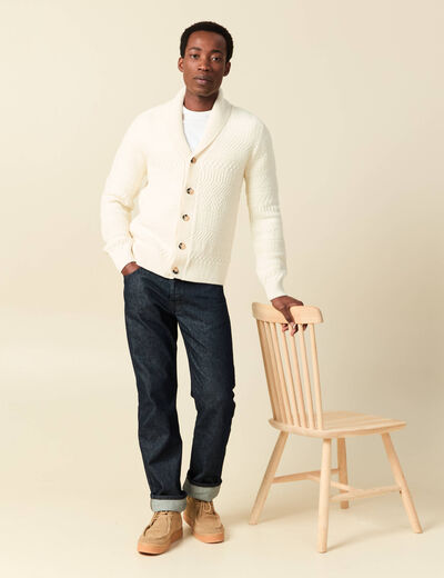 Gilet manches longues col ch&acirc;le ecru homme