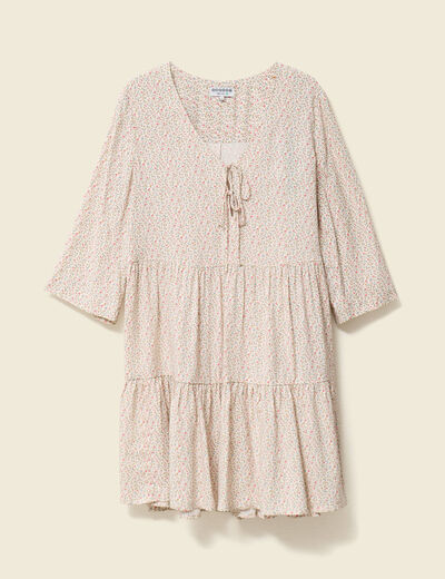 Robe évasée manches 3/4 blanc femme
