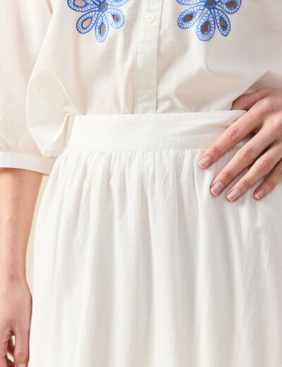 Jupe longue évasée brodée ecru femme