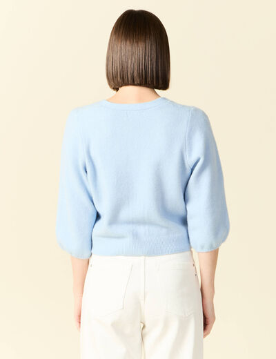 Gilet manches 3/4 bleu gris femme