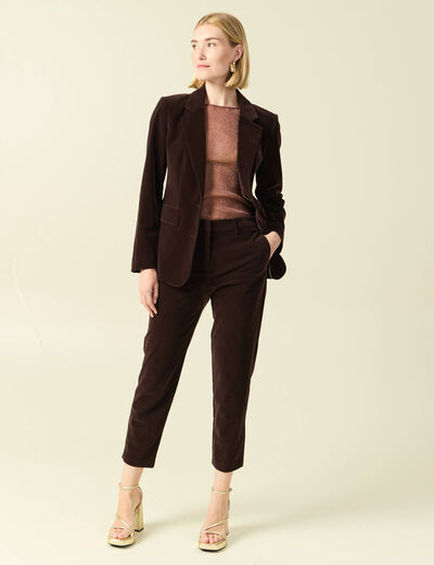 Veste blazer velours marron fonc&eacute; femme