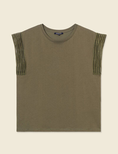 T-shirt manches courtes vert kaki femme