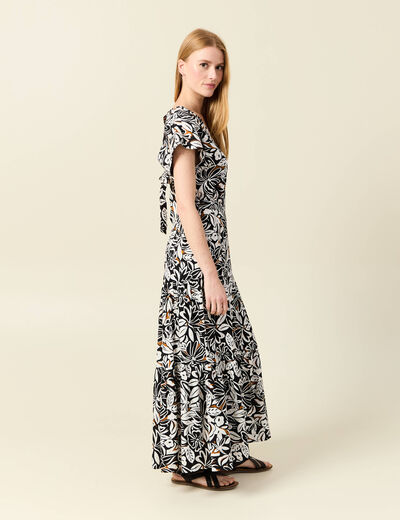 Robe longue évasée dos ouvert noir femme