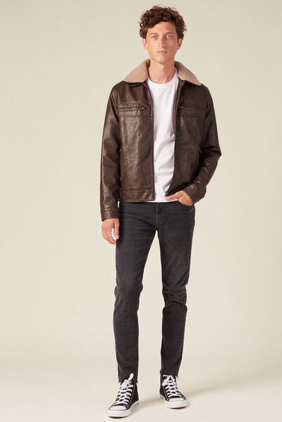 Jeans slim bas bords francs denim gris homme